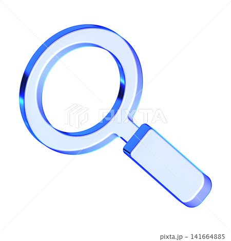 Blue magnifying glass icon in glassmorphism style for search bar, functional research tool symbol designed for inspection, data analysis, and navigation menus 141664885