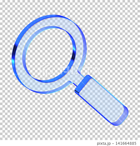 Blue magnifying glass icon in glassmorphism style for search bar, functional research tool symbol designed for inspection, data analysis, and navigation menus 141664885