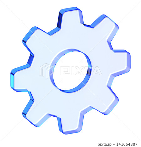 Blue glass gear setting icon in glassmorphism style for system configuration, functional cog tool symbol designed for options setup and technical operations 141664887