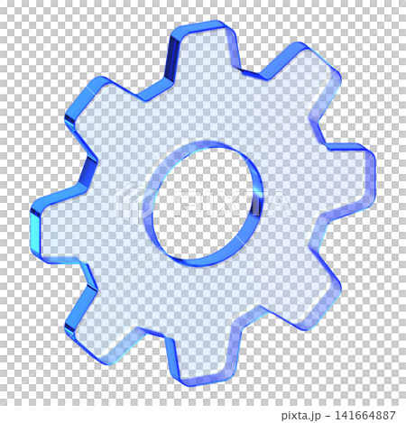 Blue glass gear setting icon in glassmorphism style for system configuration, functional cog tool symbol designed for options setup and technical operations 141664887