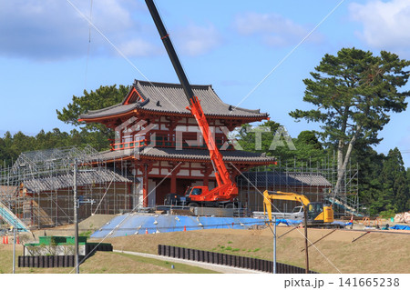 復元工事中の多賀城跡南門築地塀(宮城県多賀城市) 復元工事中の多賀城跡南門築地塀(宮城県多賀城市) 141665238