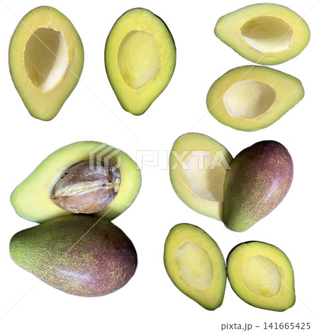 Fresh green avocado slices halves with seed and whole fruits set organic superfood healthy nutrition vegan raw diet ingredient clipart artwork graphic icon photography asset Fresh green avocado slices halves with seed and whole fruits set organic superfood healthy nutrition vegan raw diet ingredient clipart artwork graphic icon photography asset 141665425