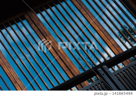 wood frame glass wall architecture detail background 141665494