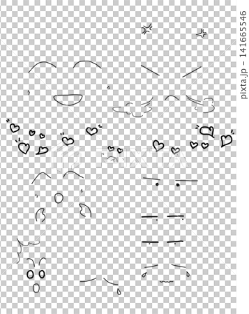Hand-drawn facial expression parts material: Black and white line art Hand-drawn facial expression parts material: Black and white line art 141665546