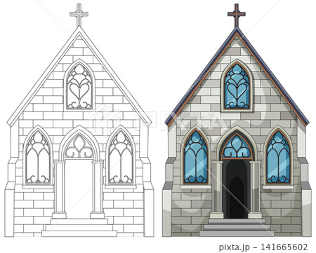 Gothic Stone Chapel Front View Vector Illustration 141665602