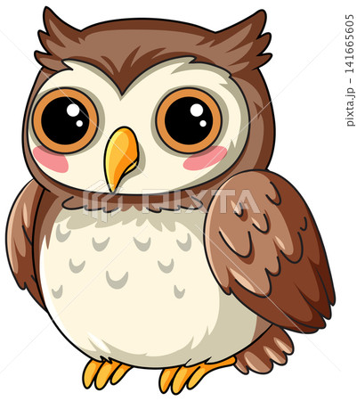 Cute Cartoon Owl Vector Illustration with Large Eyes and Brown Feathers Cute Cartoon Owl Vector Illustration with Large Eyes and Brown Feathers 141665605