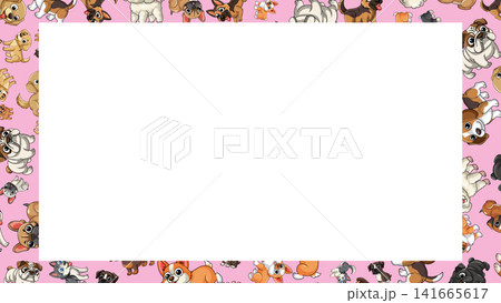 Cartoon Dog Breed Seamless Pattern Frame with White Copy Space 141665617