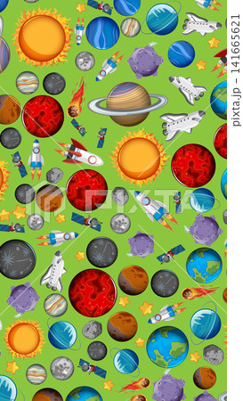Cartoon Solar System Seamless Pattern with Rockets and Planets Cartoon Solar System Seamless Pattern with Rockets and Planets 141665621