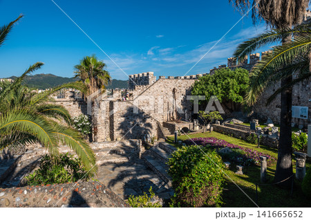 Castle courtyard with garden and ancient walls in Marmaris Turkey Castle courtyard with garden and ancient walls in Marmaris Turkey 141665652