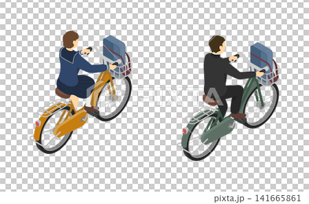 等距插圖:中學生男女生騎腳踏車(背影,穿著冬季服裝) 等距插圖:中學生男女生騎腳踏車(背影,穿著冬季服裝) 141665861