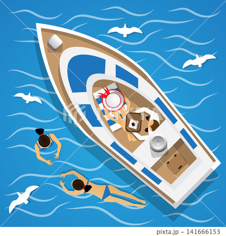 Rest on the yacht. View from above. Vector illustration. Rest on the yacht. View from above. Vector illustration. 141666153