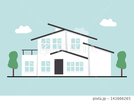 Modern Residential House Exterior Architecture Vector Illustration with Family Home Modern Residential House Exterior Architecture Vector Illustration with Family Home 141666265