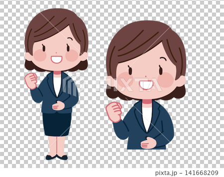 A set of illustrations of businesswomen in suits making victory poses. A set of illustrations of businesswomen in suits making victory poses. 141668209