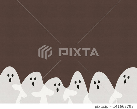 ハロウィンのかわいいおばけの背景イラスト（ブラウン・コピースペース） 141668798