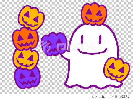 Cute Halloween ghost and jack-o'-lantern illustration material Cute Halloween ghost and jack-o'-lantern illustration material 141668827