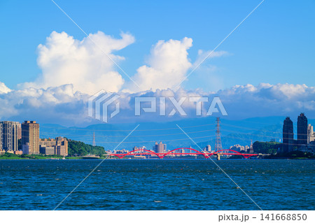 Guandu Bridge over Tamsui River in New Taipei City, Taiwan Guandu Bridge over Tamsui River in New Taipei City, Taiwan 141668850