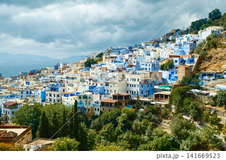 Chefchaouen Blue town beneath cloudy sky Chefchaouen Blue town beneath cloudy sky 141669523