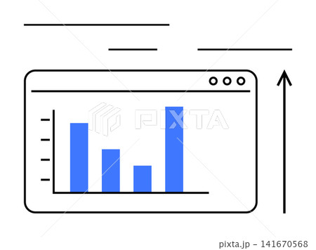 Data analysis, financial growth, business strategy, economic trends, performance tracking, market research. Bar chart on digital interface with an upward arrow. Data analysis and financial growth Data analysis, financial growth, business strategy, economic trends, performance tracking, market research. Bar chart on digital interface with an upward arrow. Data analysis and financial growth 141670568