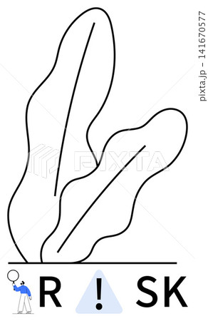 Risk management, danger, uncertainty, decision-making, evaluation, preventive strategies. Abstract shapes with text RISK and person holding magnifying glass. Risk management and danger concept Risk management, danger, uncertainty, decision-making, evaluation, preventive strategies. Abstract shapes with text RISK and person holding magnifying glass. Risk management and danger concept 141670577