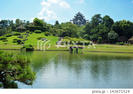 夏の岡山　後楽園芝生の広場と岡山城 141671524