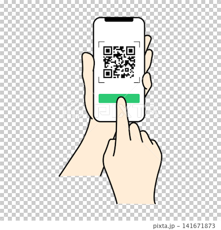 Image of the process of scanning a QR code with a smartphone to make a payment. Image of the process of scanning a QR code with a smartphone to make a payment. 141671873