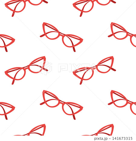 Seamless pattern with stylish red cat eye eyeglasses on white background Seamless pattern with stylish red cat eye eyeglasses on white background 141673315
