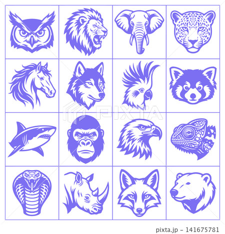 Set of wild animal head portraits in bold graphic style for nature and wildlife projects Set of wild animal head portraits in bold graphic style for nature and wildlife projects 141675781