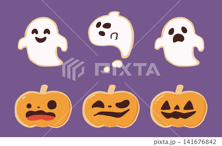 かわいいおばけとかぼちゃのハロウィンアイシングクッキーイラストセット かわいいおばけとかぼちゃのハロウィンアイシングクッキーイラストセット 141676842