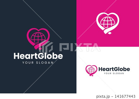 Modern Heart with Globe Logo for Charity Healthcare Global Community Branding Modern Heart with Globe Logo for Charity Healthcare Global Community Branding 141677443