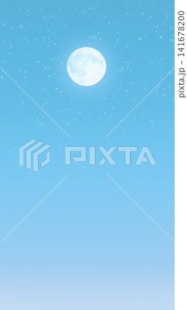 淡い水色の星空と満月の背景イラスト 141678200