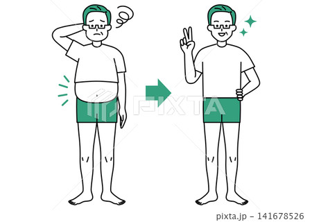 中年男性のダイエットのビフォー・アフター(全身・正面) 中年男性のダイエットのビフォー・アフター(全身・正面) 141678526