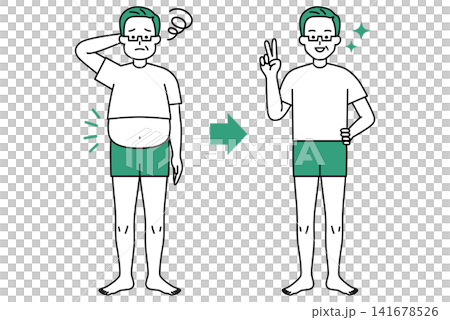 中年男性のダイエットのビフォー・アフター(全身・正面) 中年男性のダイエットのビフォー・アフター(全身・正面) 141678526