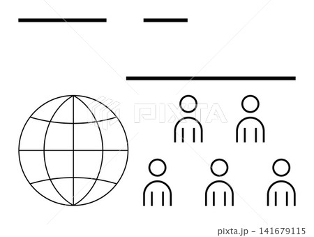 Global connectivity, digital communication, population networks, social interaction, online services, technology. Globe symbol next to outlined figures. Global connectivity and digital communication Global connectivity, digital communication, population networks, social interaction, online services, technology. Globe symbol next to outlined figures. Global connectivity and digital communication 141679115