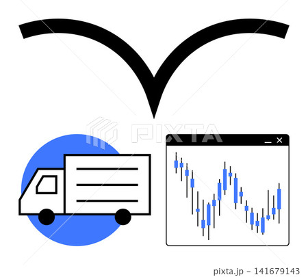 Logistics, supply chain, transport, financial trends, data analytics, trade management. Truck icon with stock market chart and arc symbol. Logistics and supply chain concept Logistics, supply chain, transport, financial trends, data analytics, trade management. Truck icon with stock market chart and arc symbol. Logistics and supply chain concept 141679143
