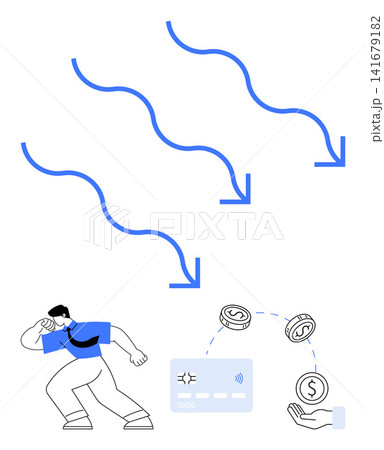 Cybersecurity, fraud prevention, digital banking, data protection, online theft, hacking. A hacker, credit card and arrows a security breach. Cybersecurity and fraud prevention visualization 141679182