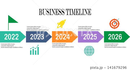 Business Timeline Infographic Template with Arrow Steps Vector Layout Business Timeline Infographic Template with Arrow Steps Vector Layout 141679296