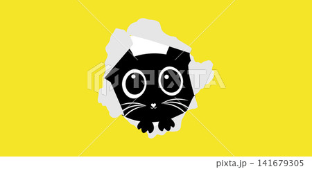 Cute Black Cat Peeking Through Torn Paper Hole Vector Cute Black Cat Peeking Through Torn Paper Hole Vector 141679305