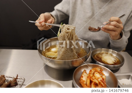 Korean Meal with Noodles and Kimchi Korean Meal with Noodles and Kimchi 141679746