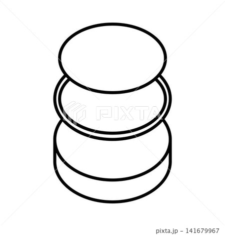 Minimalist line icon of an opened snus puck showing internal storage compartments. Exploded view of a nicotine pouch container with sections for new and used portions. Isolated on white background. Minimalist line icon of an opened snus puck showing internal storage compartments. Exploded view of a nicotine pouch container with sections for new and used portions. Isolated on white background. 141679967