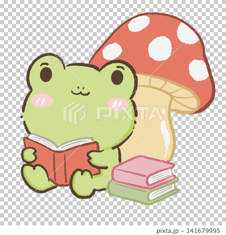 Cute Kawaii Chibi Frog Reading a Book Beside a Giant Fly Agaric Mushroom Cozy Woodland Library Cottagecore Clipart Illustration Cute Kawaii Chibi Frog Reading a Book Beside a Giant Fly Agaric Mushroom Cozy Woodland Library Cottagecore Clipart Illustration 141679995