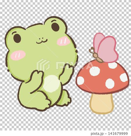 Cute Kawaii Chibi Frog Watching a Pink Butterfly Rest on a Red Mushroom Woodland Cottagecore Clipart Illustration Cute Kawaii Chibi Frog Watching a Pink Butterfly Rest on a Red Mushroom Woodland Cottagecore Clipart Illustration 141679999