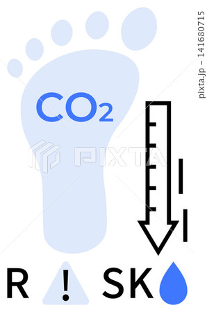 Environmental awareness, climate change, sustainability, carbon emissions, global risk, ecological footprint. A footprint with CO2 label, risk icons and a thermometer. Climate change Environmental awareness, climate change, sustainability, carbon emissions, global risk, ecological footprint. A footprint with CO2 label, risk icons and a thermometer. Climate change 141680715