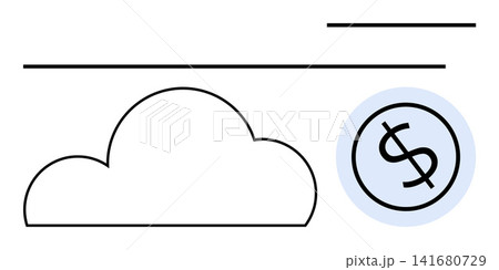 Cloud services, financial technology, data storage, online banking, digital economy, remote access. A cloud icon and a dollar symbol circle. Cloud services and financial technology concept Cloud services, financial technology, data storage, online banking, digital economy, remote access. A cloud icon and a dollar symbol circle. Cloud services and financial technology concept 141680729
