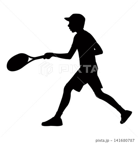 a boy playing tennis, silhouette vector 141680787