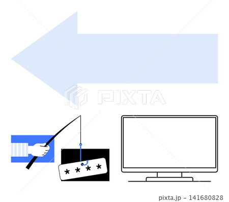 Cybersecurity, phishing scams, online theft, fraud prevention, password security, digital safety. A phishing attempt stealing a password and a computer screen. Cybersecurity and phishing scams 141680828