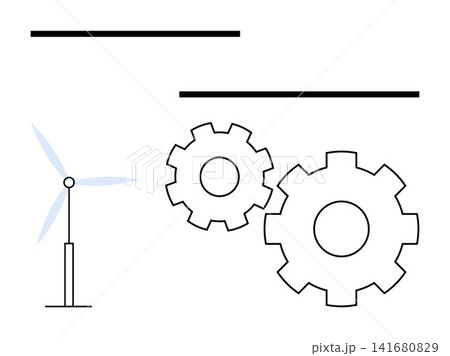 Sustainable energy, engineering, innovation, technology, mechanical design, clean energy. A wind turbine stands next to two interlocking gears. Sustainable energy and engineering concept Sustainable energy, engineering, innovation, technology, mechanical design, clean energy. A wind turbine stands next to two interlocking gears. Sustainable energy and engineering concept 141680829