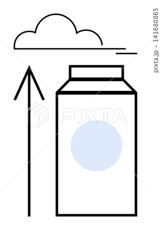 Cloud storage, digital uploads, data transfer, digital organization, file management, e-commerce. Minimalist design showing a cloud, arrow and box. Cloud storage and digital uploads concept 141680865