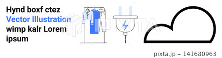 Digital connectivity, electric power, cloud storage, fashion retail, environment, technology. Minimalist ions of clothing rack, electric plug and cloud icon. Cloud storage and electric power Digital connectivity, electric power, cloud storage, fashion retail, environment, technology. Minimalist ions of clothing rack, electric plug and cloud icon. Cloud storage and electric power 141680963