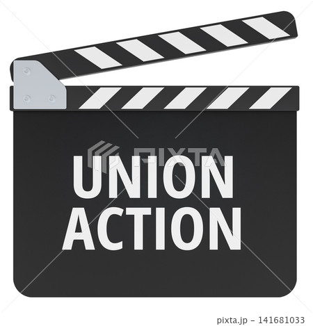 Union Action concept with film clapperboard. 3D rendering Union Action concept with film clapperboard. 3D rendering 141681033