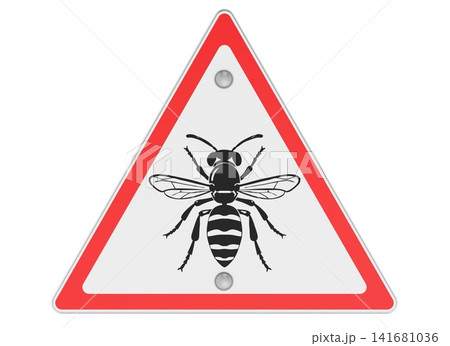 Wasp warning sign for stinging insect hazard. 3D rendering Wasp warning sign for stinging insect hazard. 3D rendering 141681036